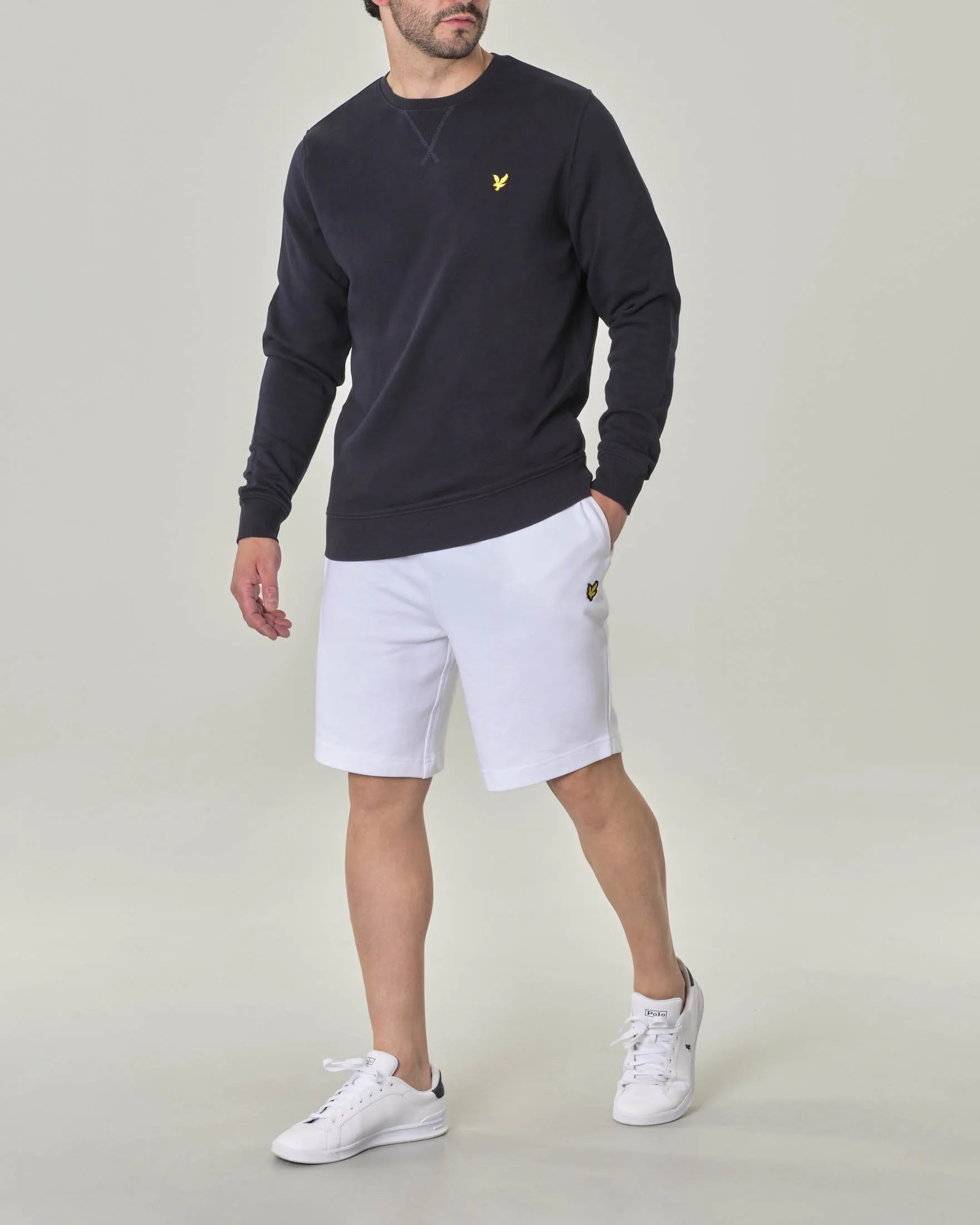 Blue Cotton Crewneck Sweatshirt with Yellow Eagle Logo