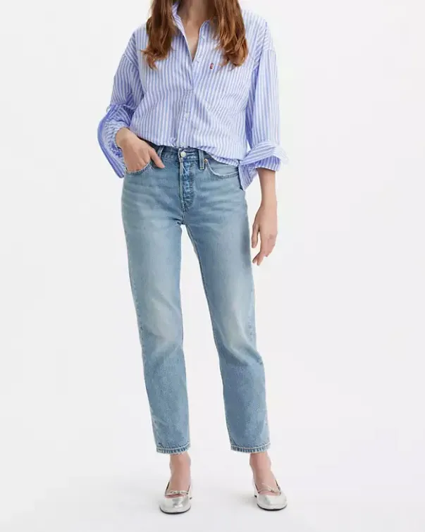 Slim Fit Cropped Jeans 501 in Light Stone Wash Cotton and Lyocell